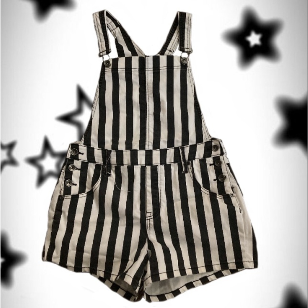 ⭐️Hot Topic⭐️ Black and White Stripe Overalls